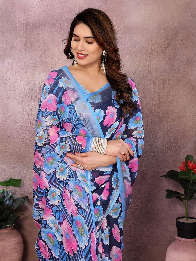 women printed casual wear saree with blouse - 22068079 -  Standard Image - 4
