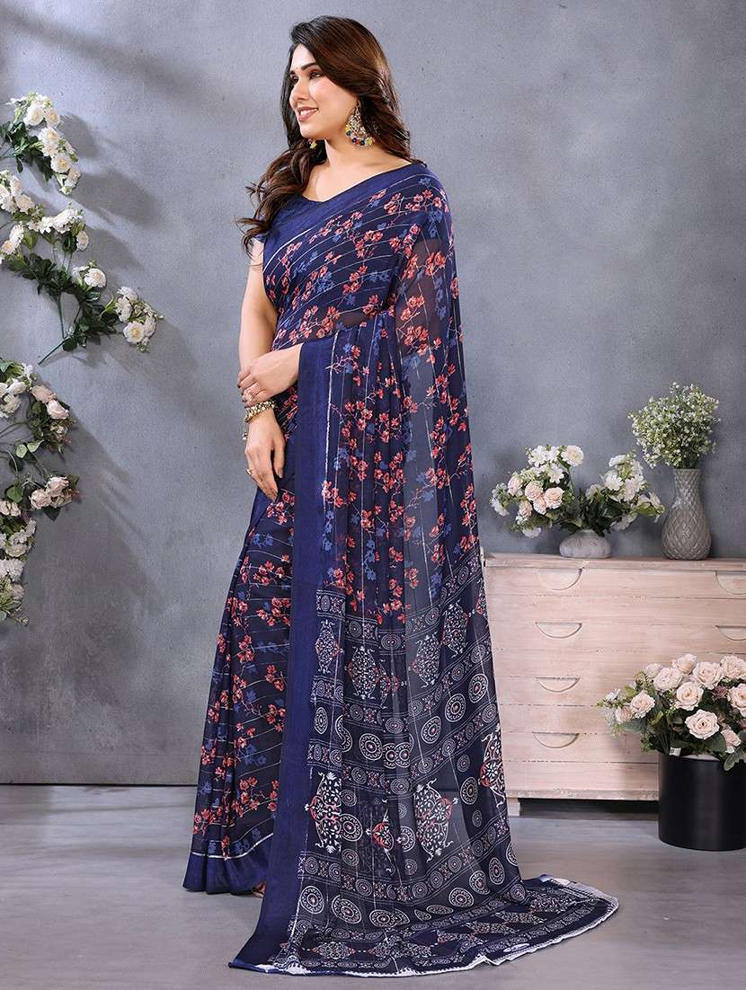 women printed casual wear saree with blouse - 22068098 -  Standard Image - 1