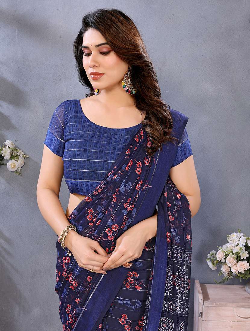 women printed casual wear saree with blouse - 22068098 -  Standard Image - 4