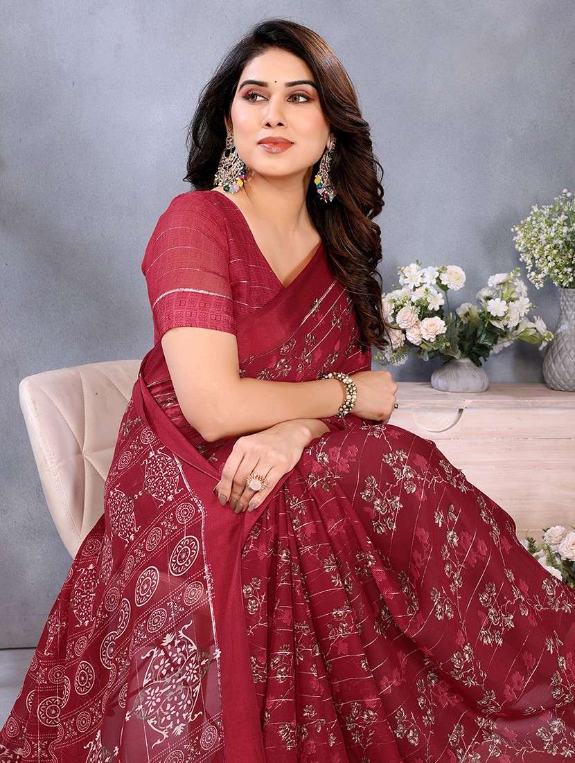 women printed casual wear saree with blouse - 22068099 -  Standard Image - 4