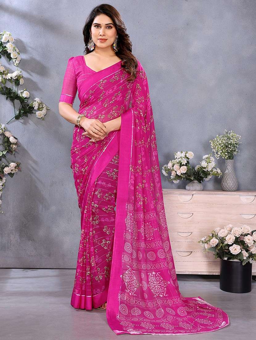 women printed casual wear saree with blouse