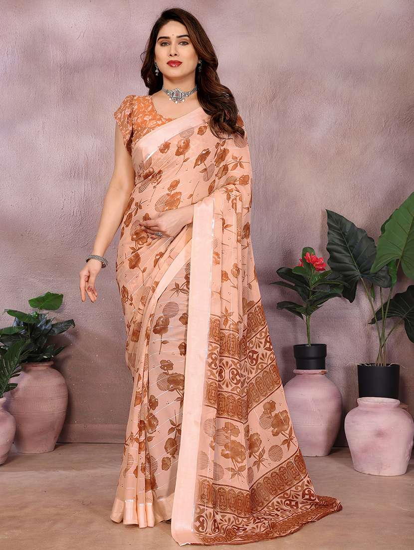 women printed casual wear saree with blouse