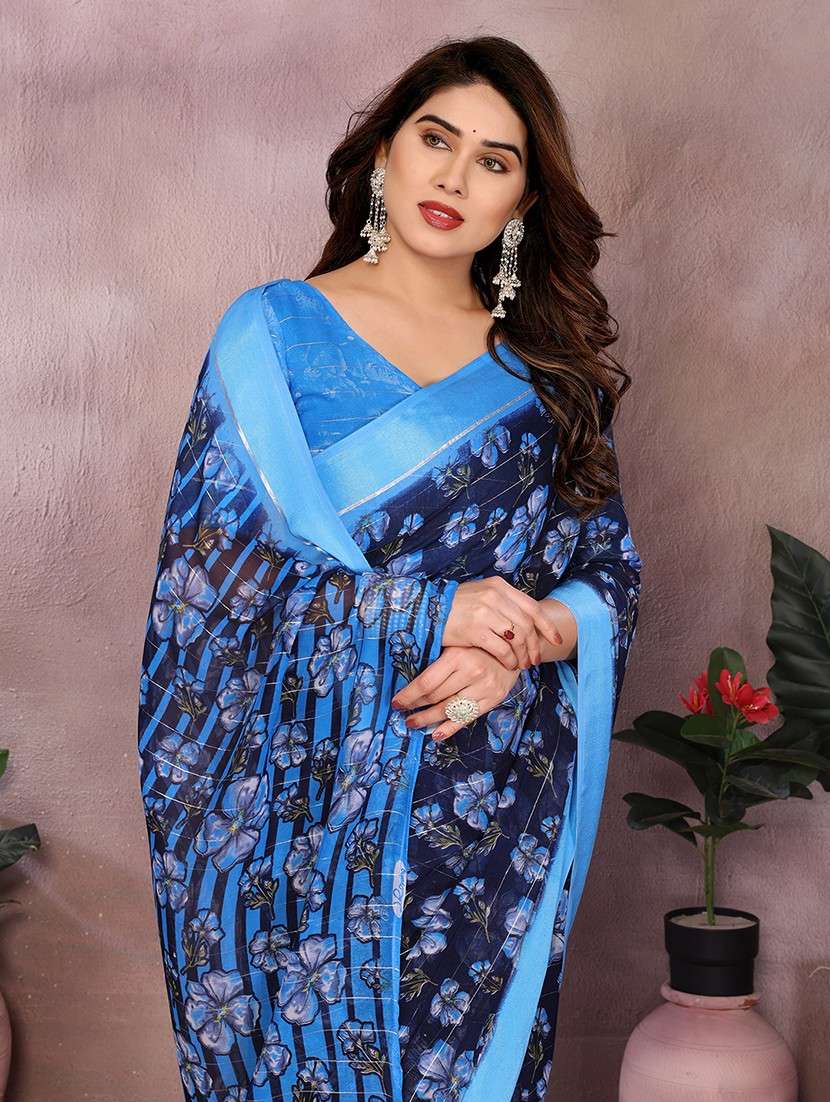 women printed casual wear saree with blouse - 22068112 -  Standard Image - 4