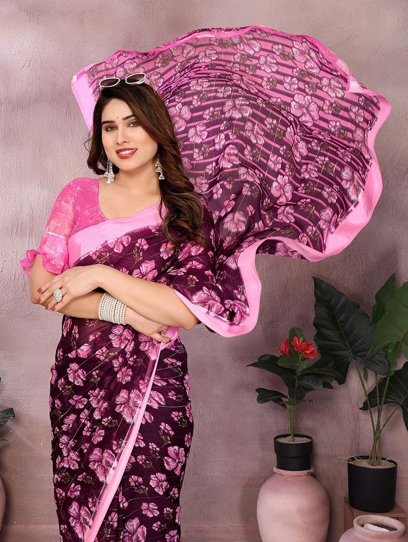 women printed casual wear saree with blouse - 22068114 -  Standard Image - 4