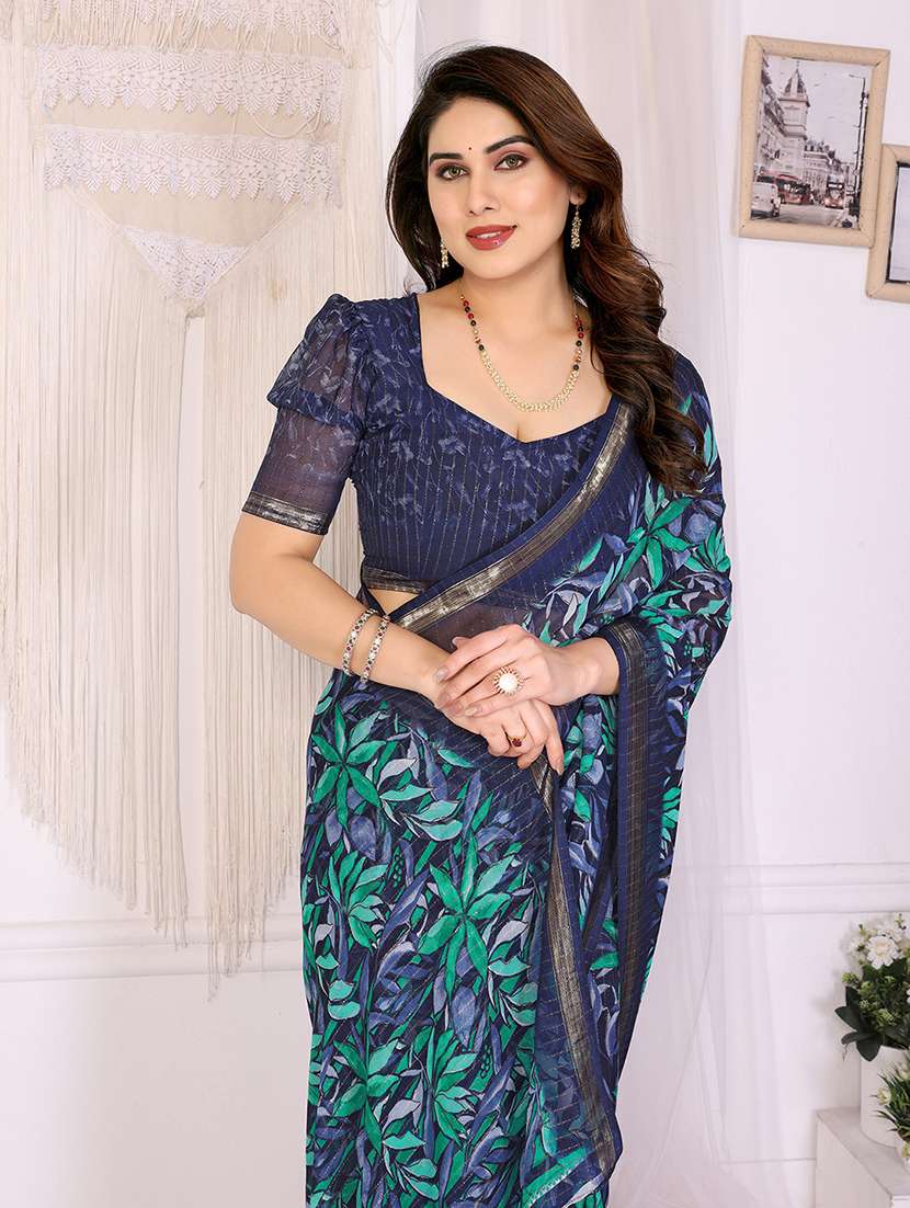 women printed casual wear saree with blouse - 22068140 -  Standard Image - 4