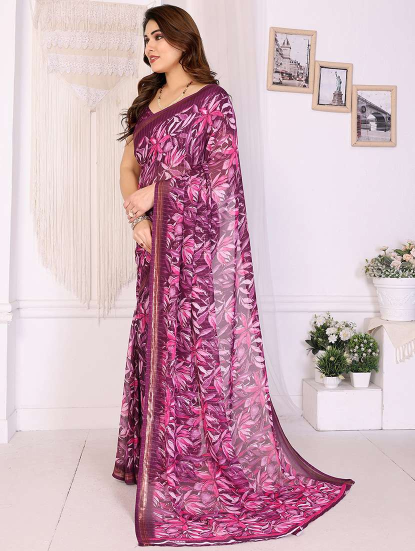 women printed casual wear saree with blouse - 22068142 -  Standard Image - 1