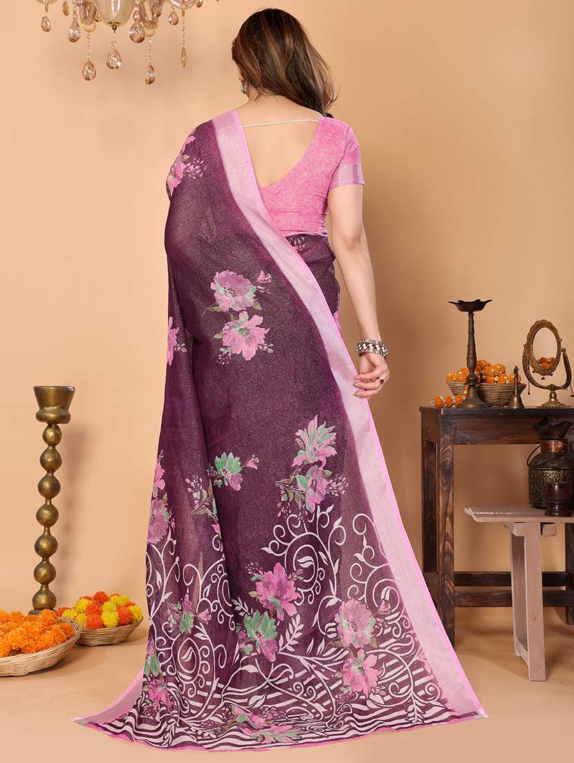 women printed casual wear saree with blouse - 22068165 -  Standard Image - 4