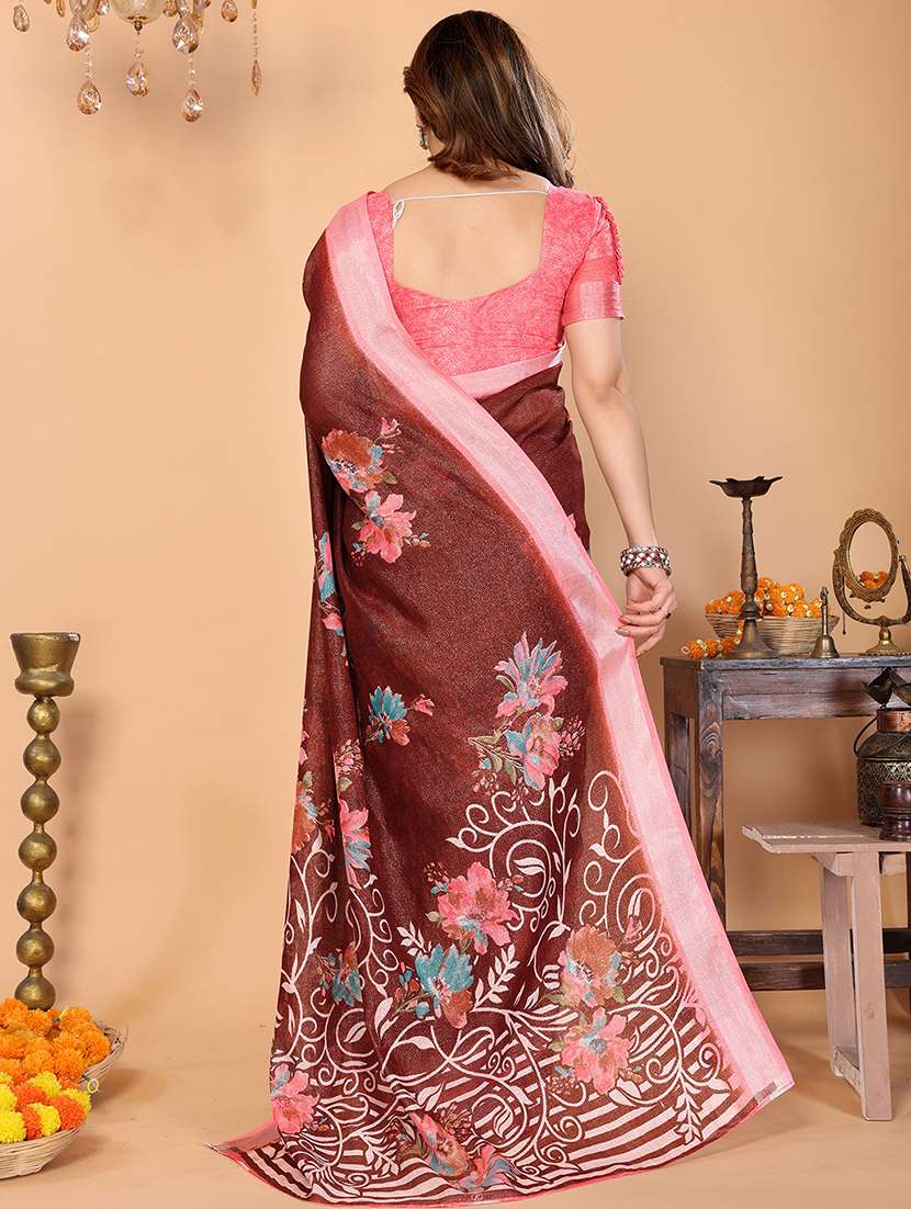 women printed casual wear saree with blouse - 22068167 -  Standard Image - 4