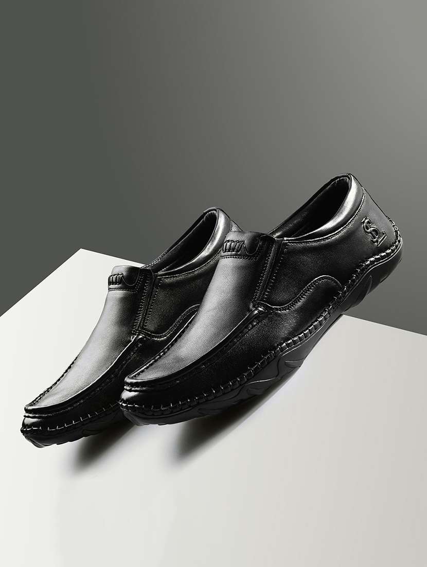 black leather slip on ons