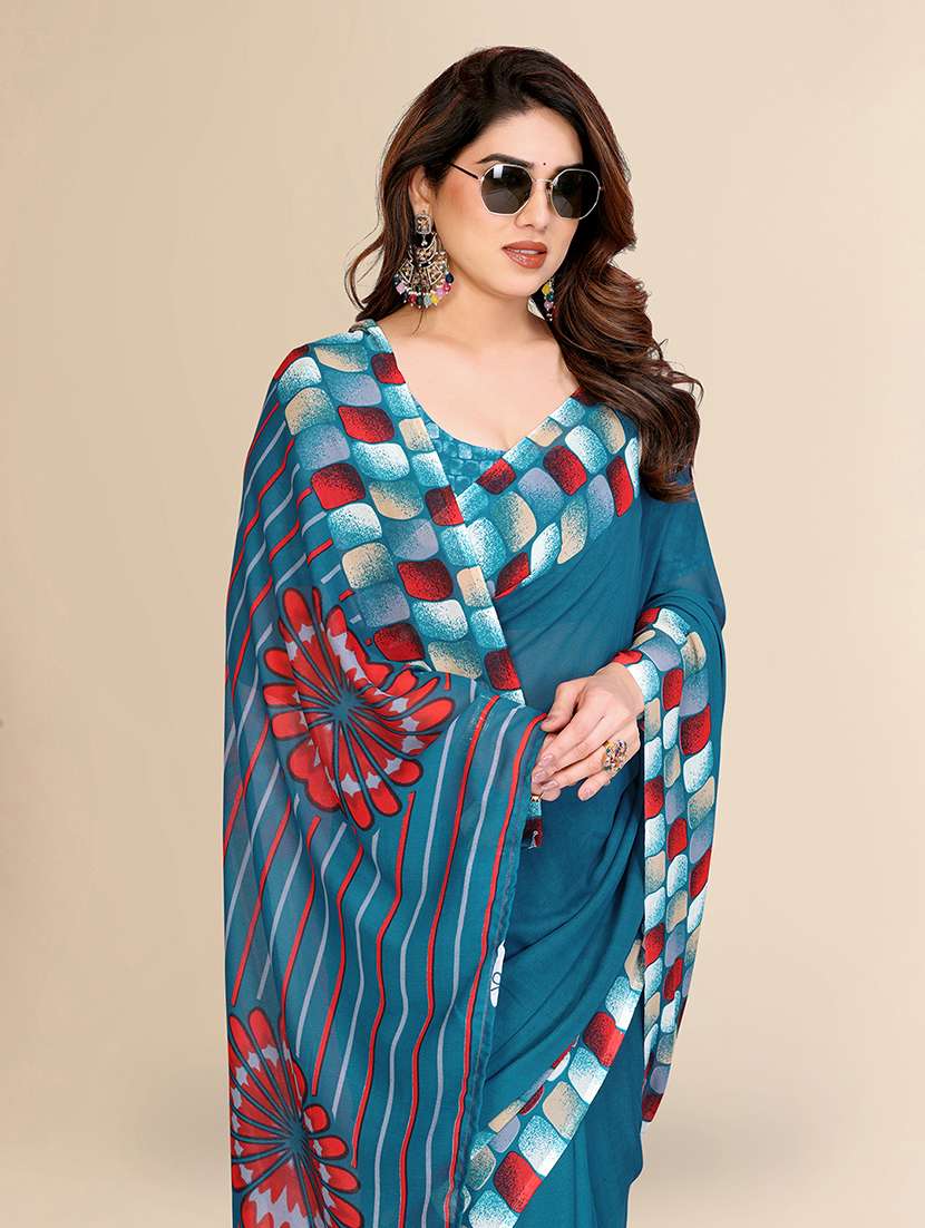 women printed casual wear saree with blouse - 22068254 -  Standard Image - 1