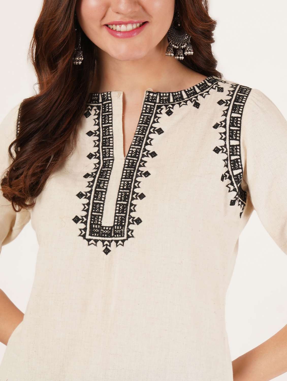 women embroidered three quarter sleeve straight kurti - 22068273 - Standard Image - 4