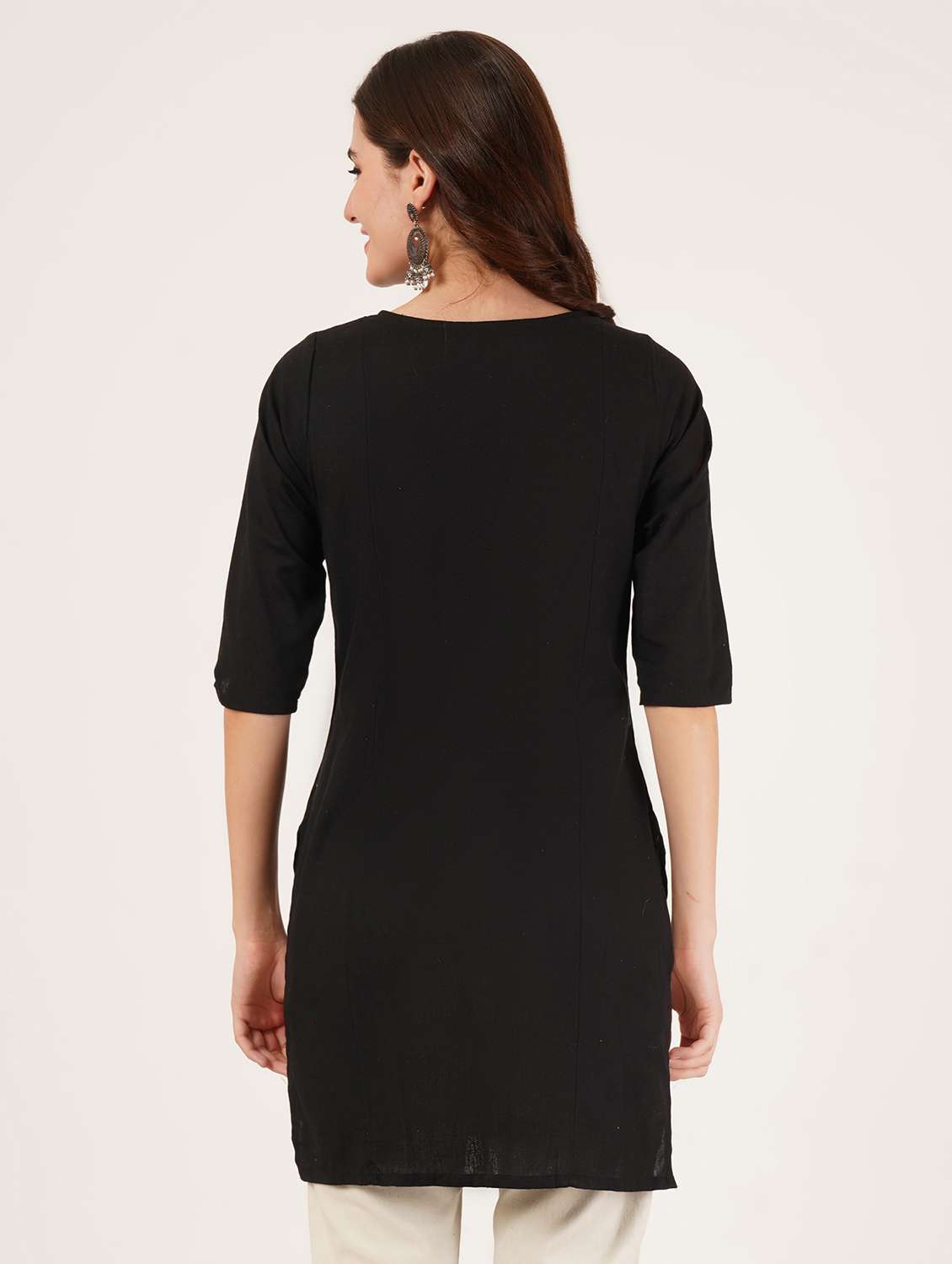 women embroidered three quarter sleeve straight kurti - 22068274 -  Standard Image - 1