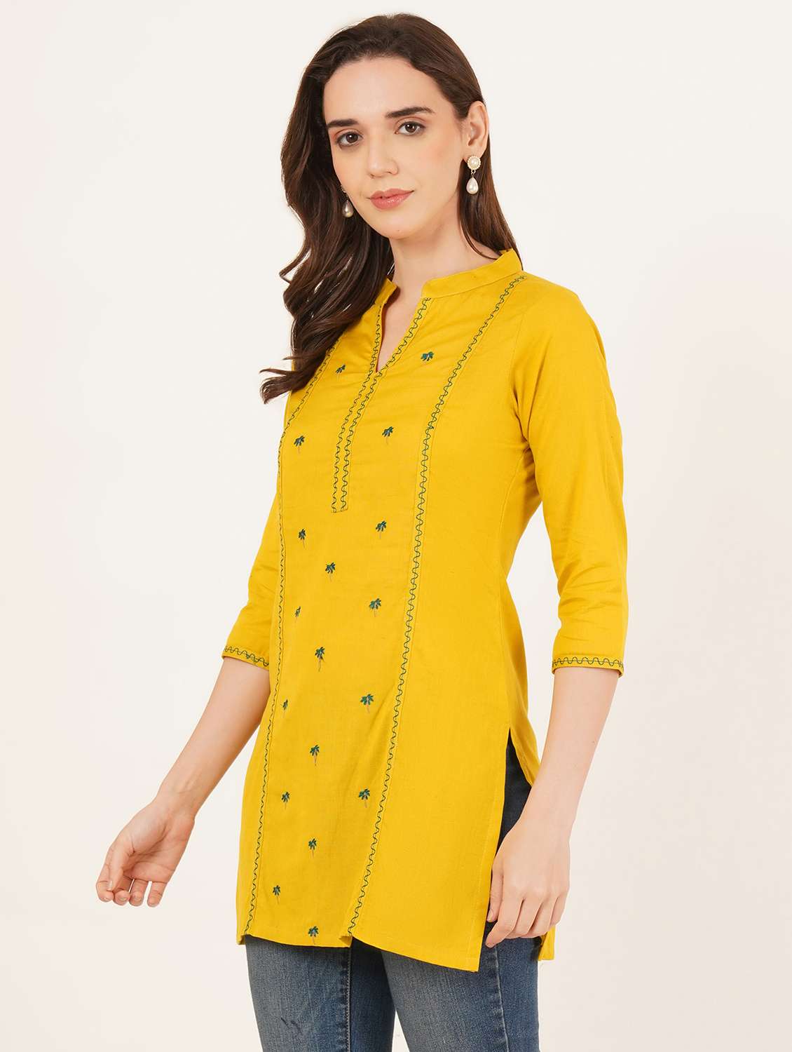 women embroidered three quarter sleeve straight kurti - 22068284 -  Standard Image - 1