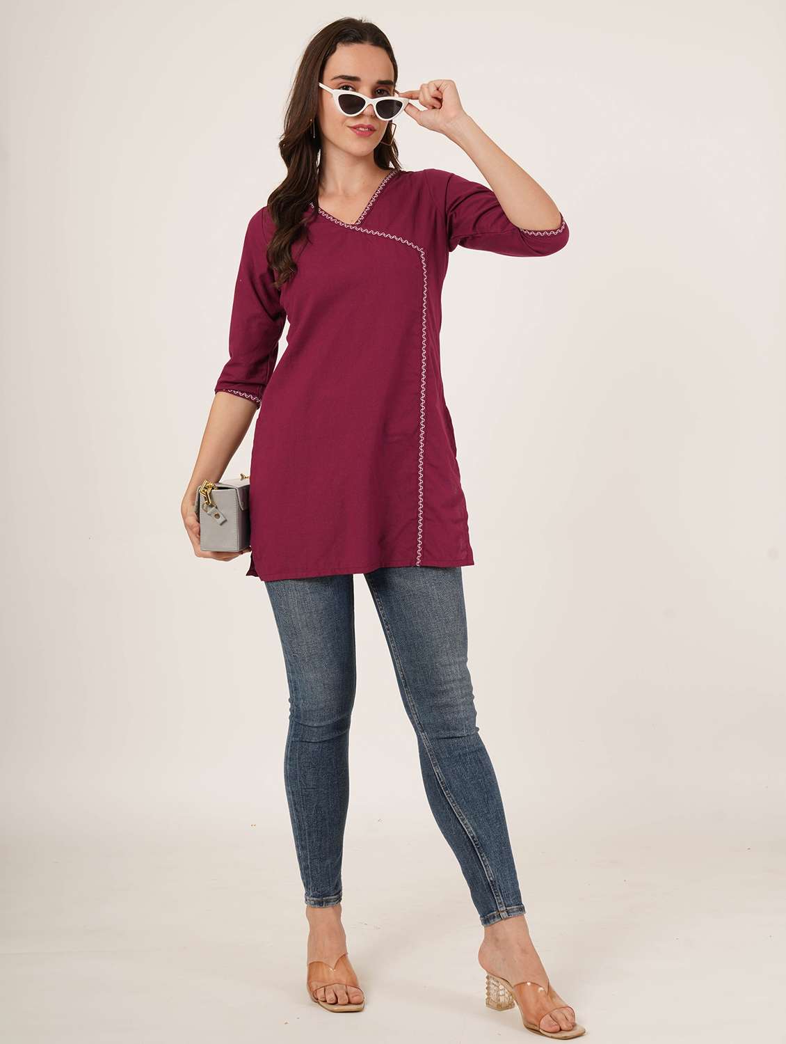 women embroidered three quarter sleeve angrakha kurti - 22068289 -  Standard Image - 4