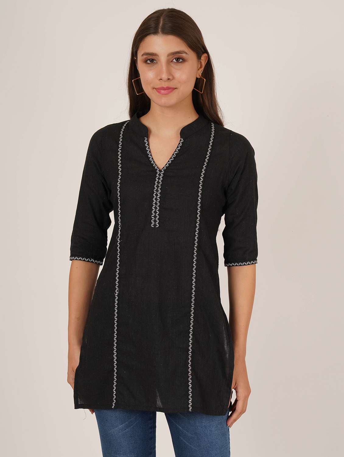 women embroidered three quarter sleeve straight kurti - 22068291 - Standard Image - 1