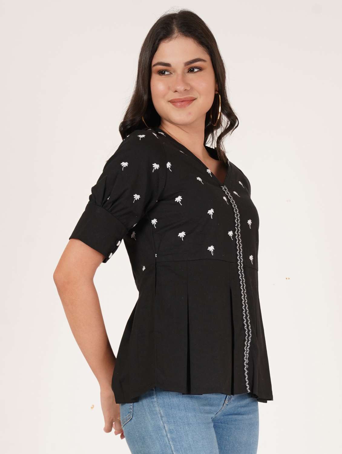women embroidered short sleeve a-line ethnic top - 22068301 - Standard Image - 1