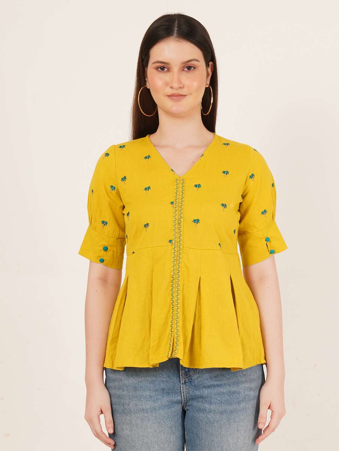 women embroidered short sleeve a-line ethnic top - 22068302 -  Standard Image - 1
