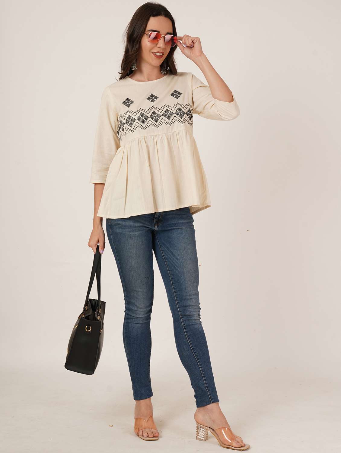 women embroidered round neck a-line ethnic top - 22068304 - Standard Image - 4