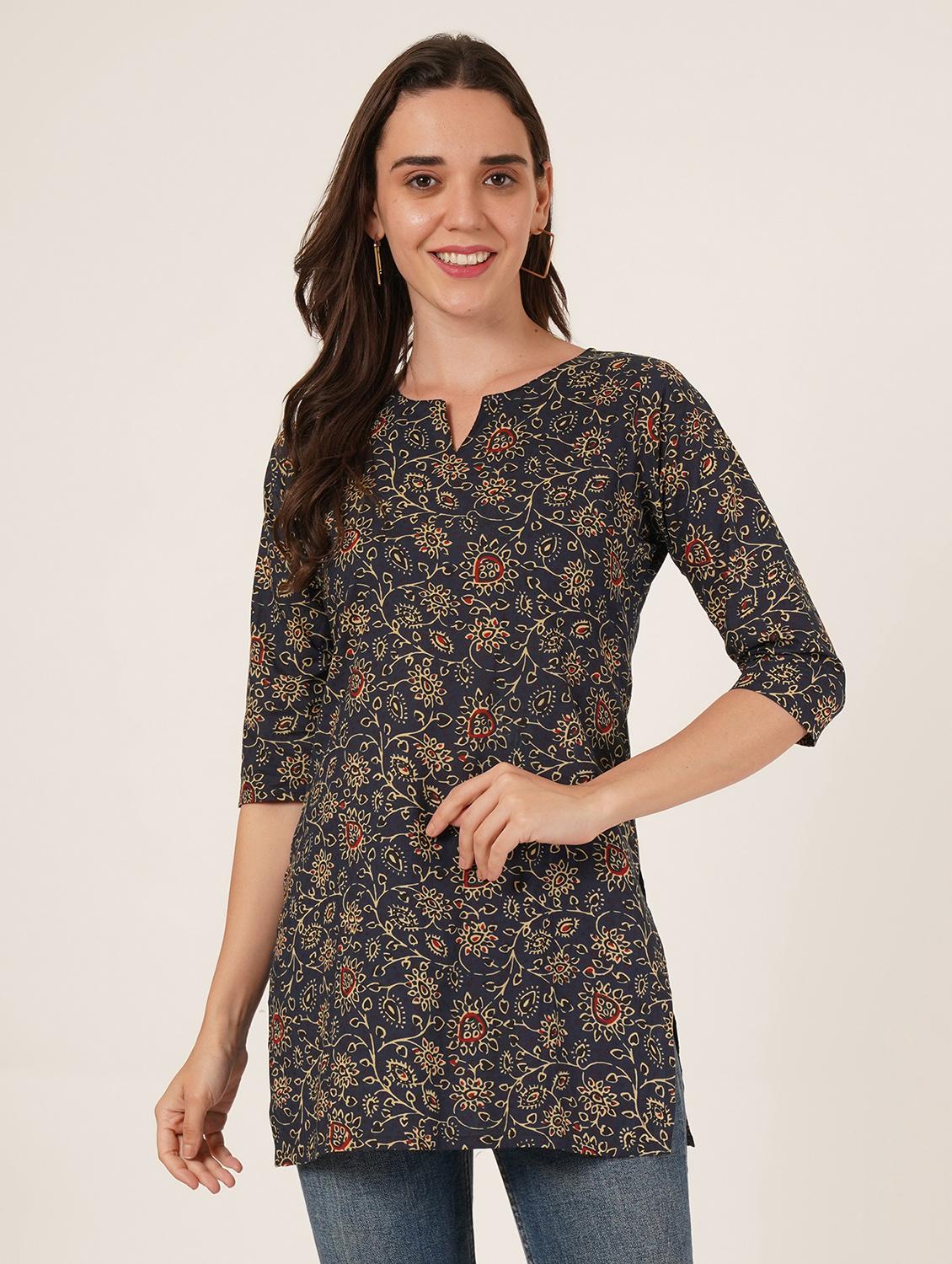 women printed three quarter sleeve straight kurti - 22068306 -  Zoom Image - 0