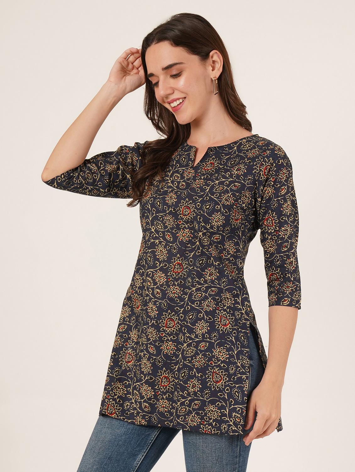 women printed three quarter sleeve straight kurti - 22068306 -  Standard Image - 1