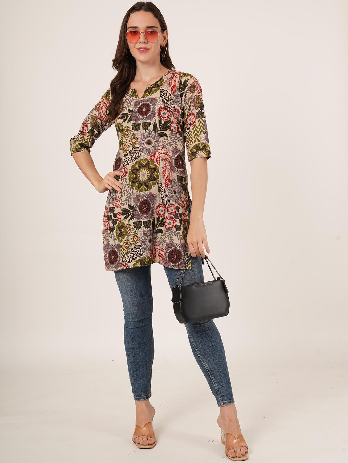 women printed three quarter sleeve straight kurti - 22068307 - Standard Image - 6