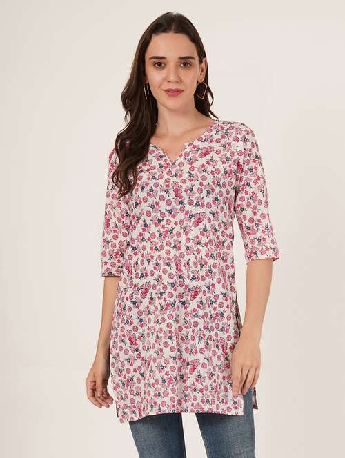 women floral printed three quarter sleeve straight kurti - 22068311 - Standard Image - 0