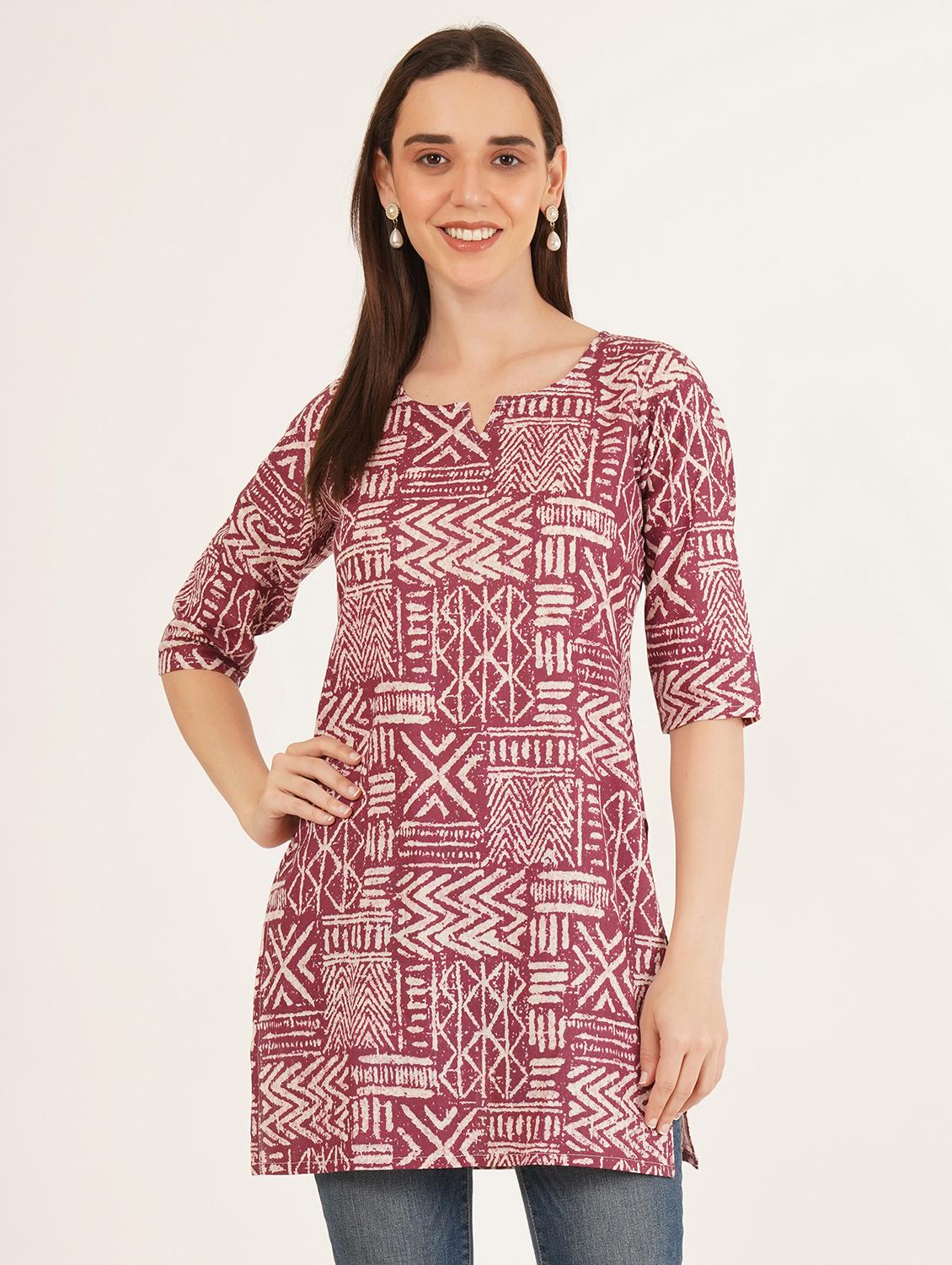women printed three quarter sleeve straight kurti - 22068314 - Zoom Image - 0