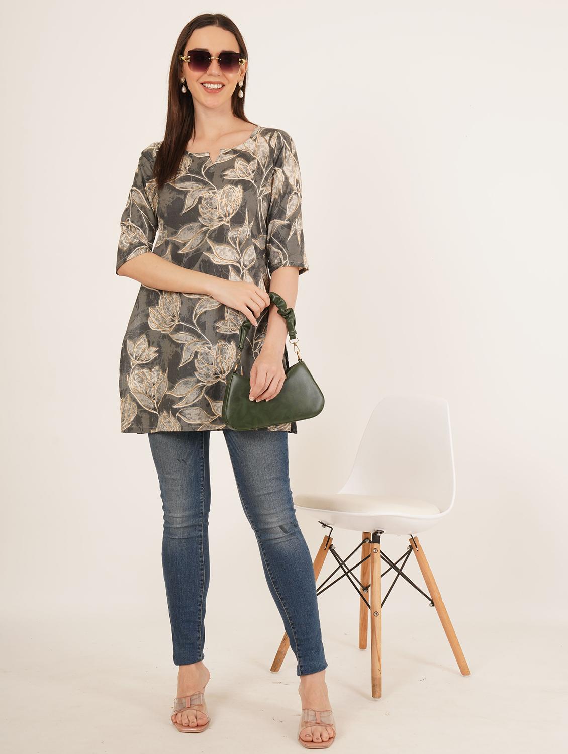 women floral printed three quarter sleeve straight kurti - 22068317 - Standard Image - 4