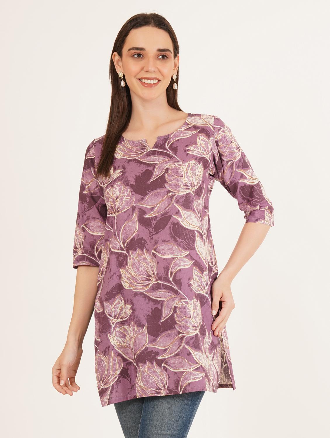 women floral printed three quarter sleeve straight kurti - 22068318 - Standard Image - 1