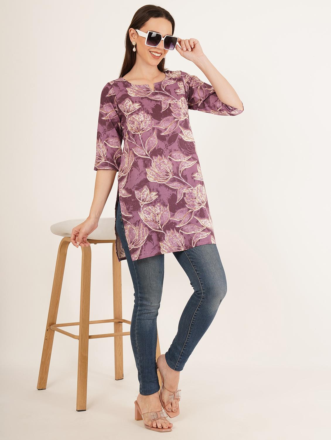 women floral printed three quarter sleeve straight kurti - 22068318 - Standard Image - 4