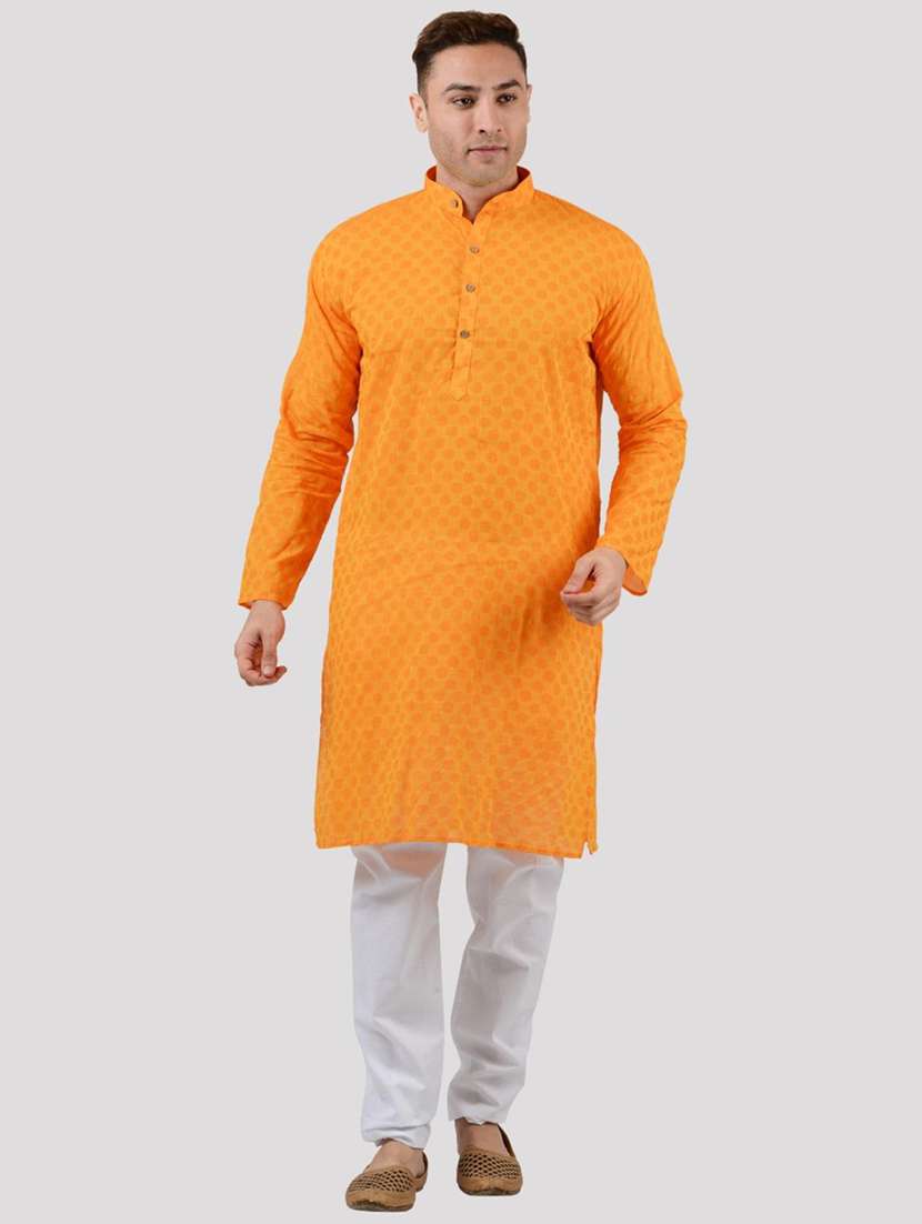 men self design mandarin neck long kurta
