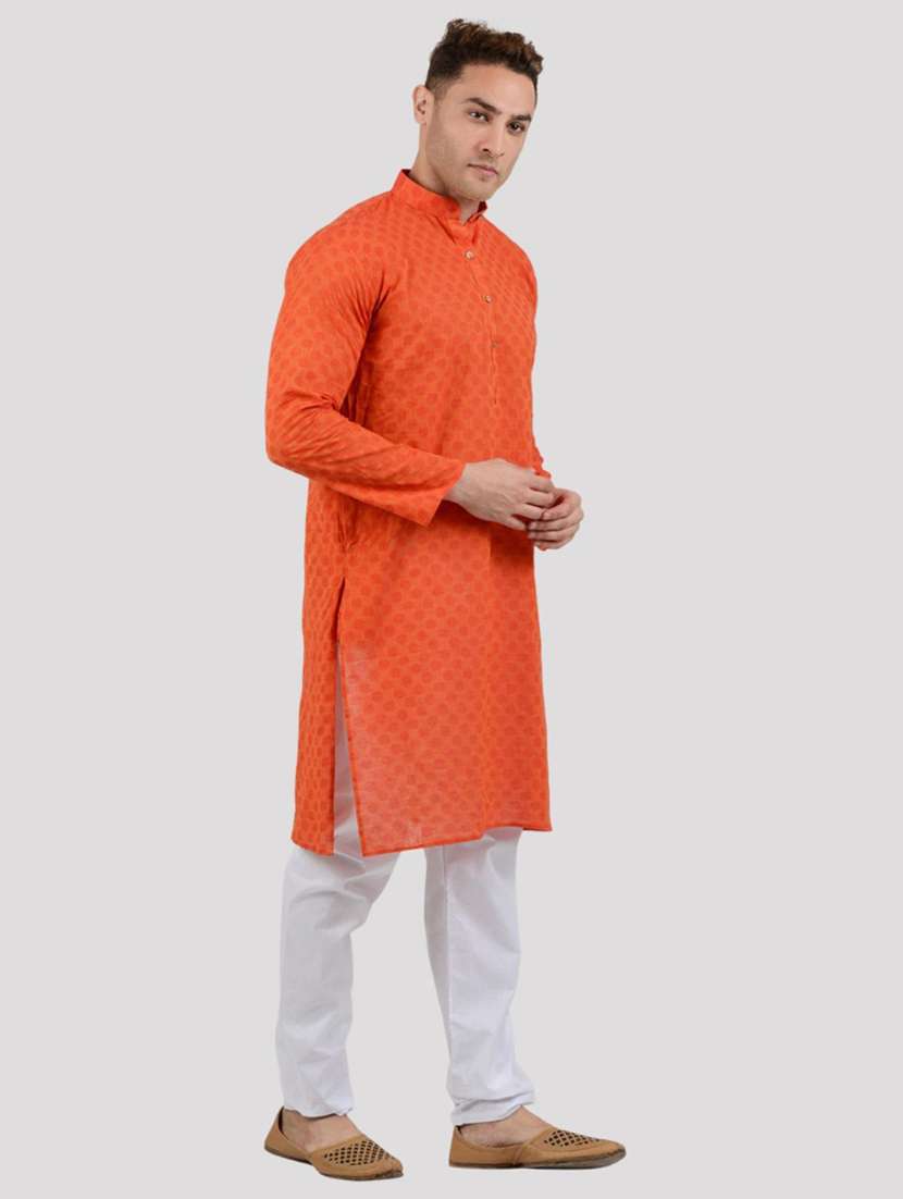 men self design mandarin neck long kurta - 22068359 - Standard Image - 1