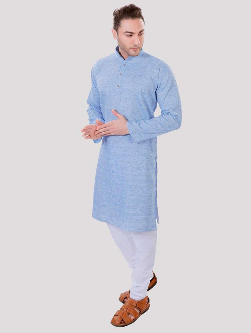 men solid mandarin neck long kurta - 22068363 -  Standard Image - 1