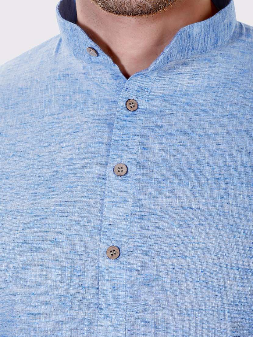 men solid mandarin neck long kurta - 22068363 -  Standard Image - 4