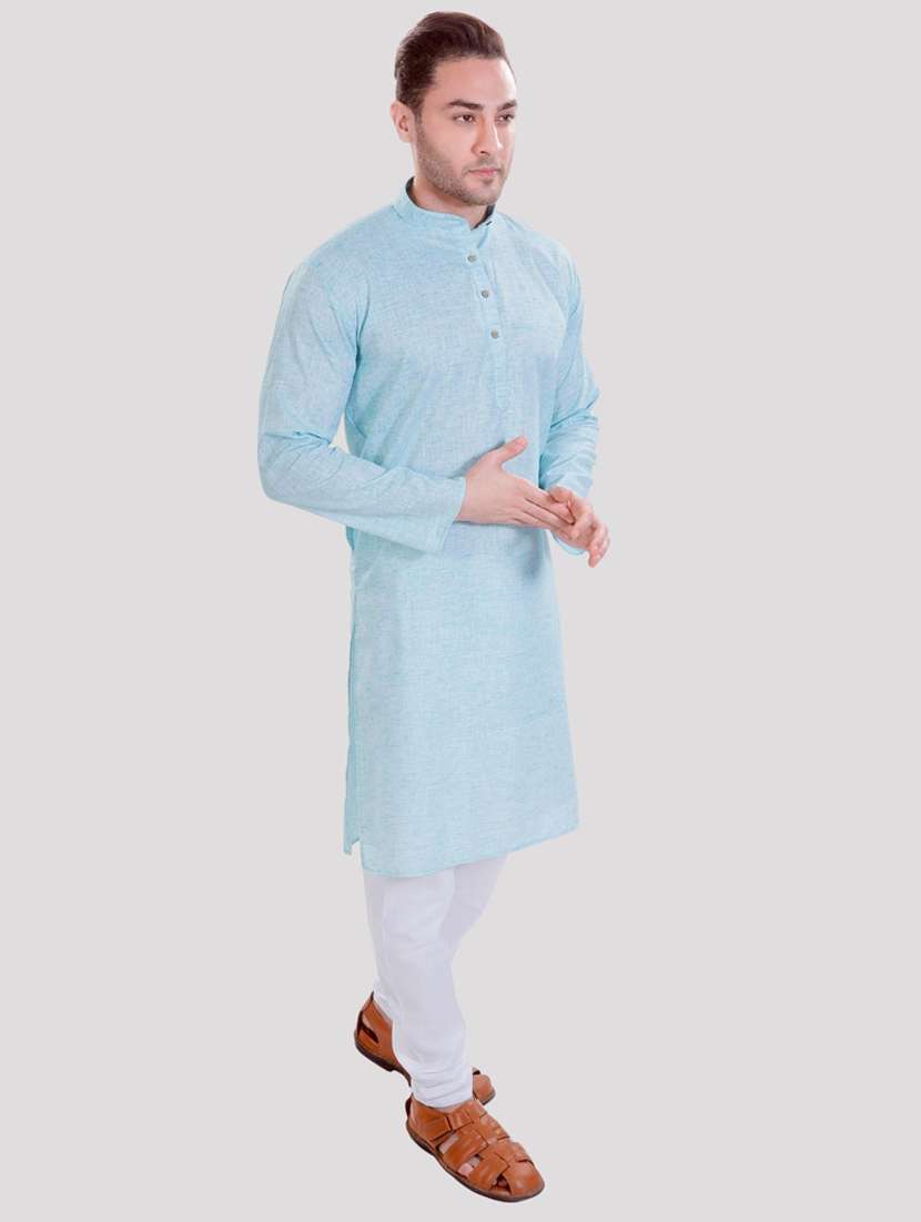 men solid mandarin neck long kurta - 22068364 -  Standard Image - 1