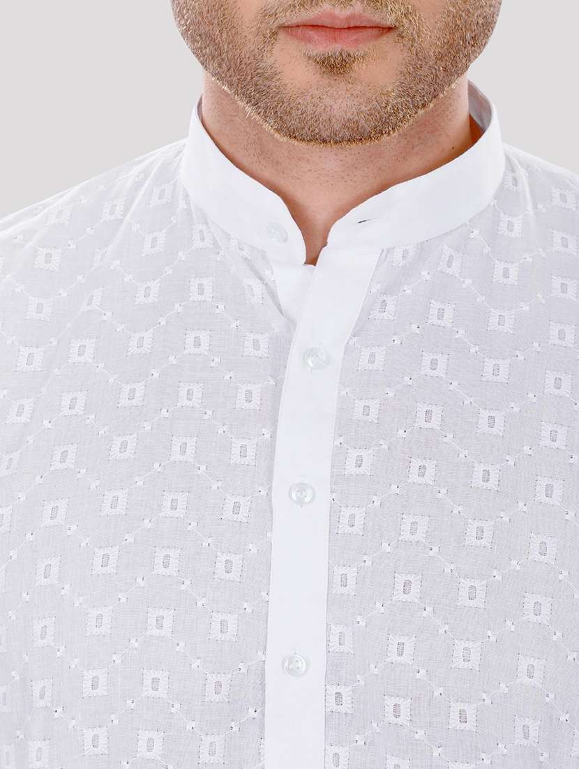 men solid with work mandarin neck long kurta - 22068366 -  Standard Image - 4