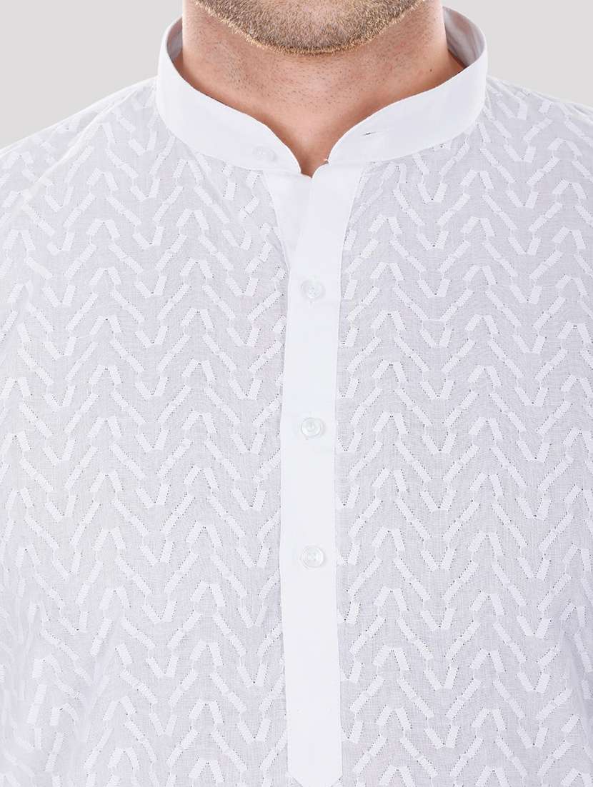 men solid with work mandarin neck long kurta - 22068367 -  Standard Image - 4