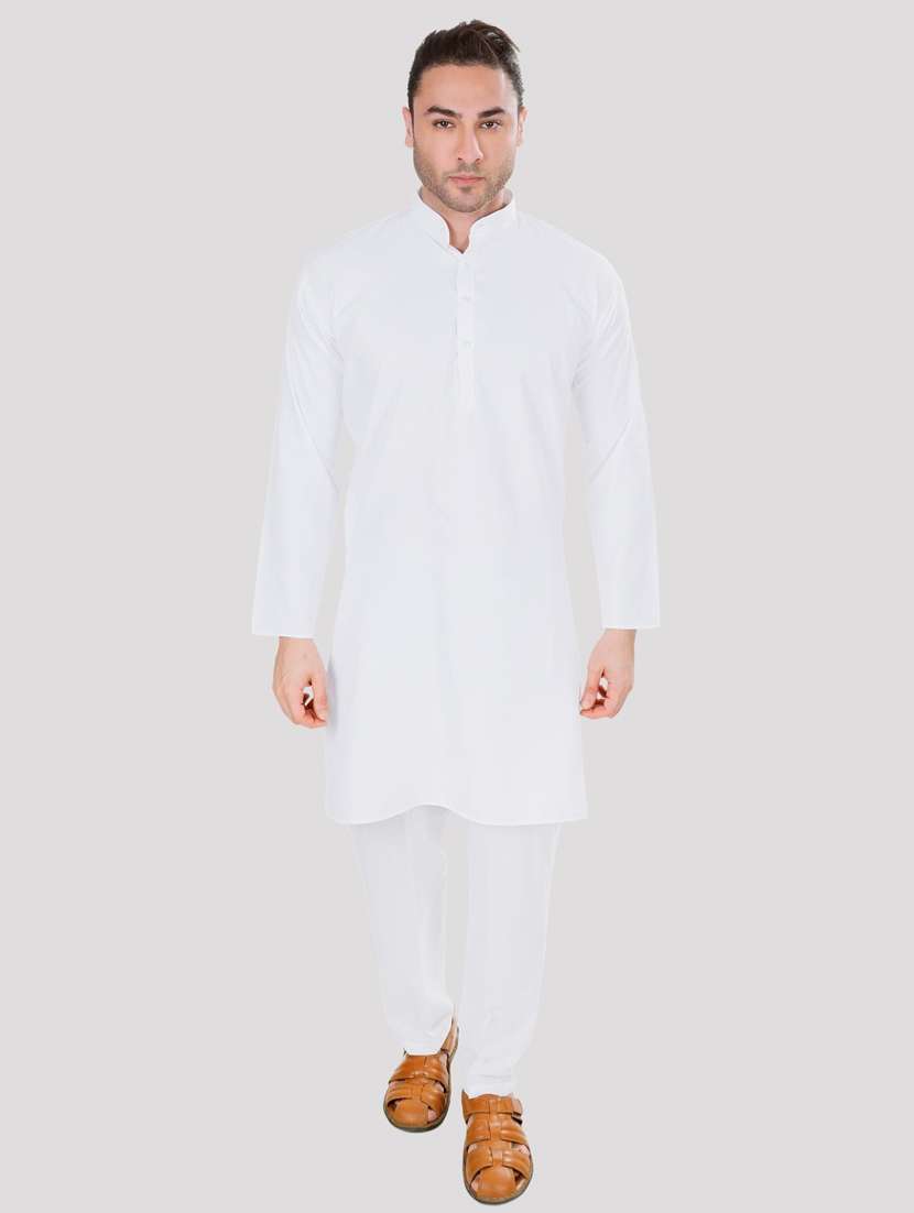 men solid mandarin neck long kurta
