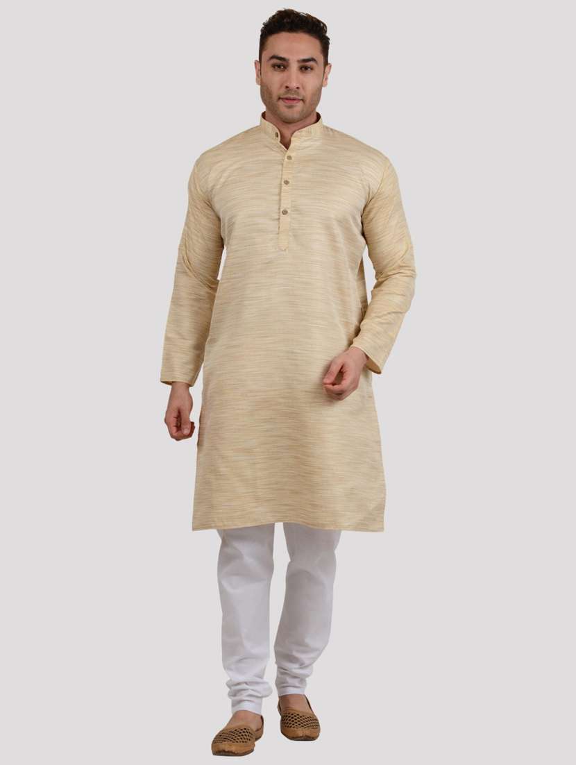 men melange mandarin neck long kurta