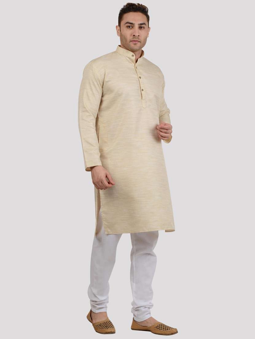 men melange mandarin neck long kurta - 22068375 -  Standard Image - 1