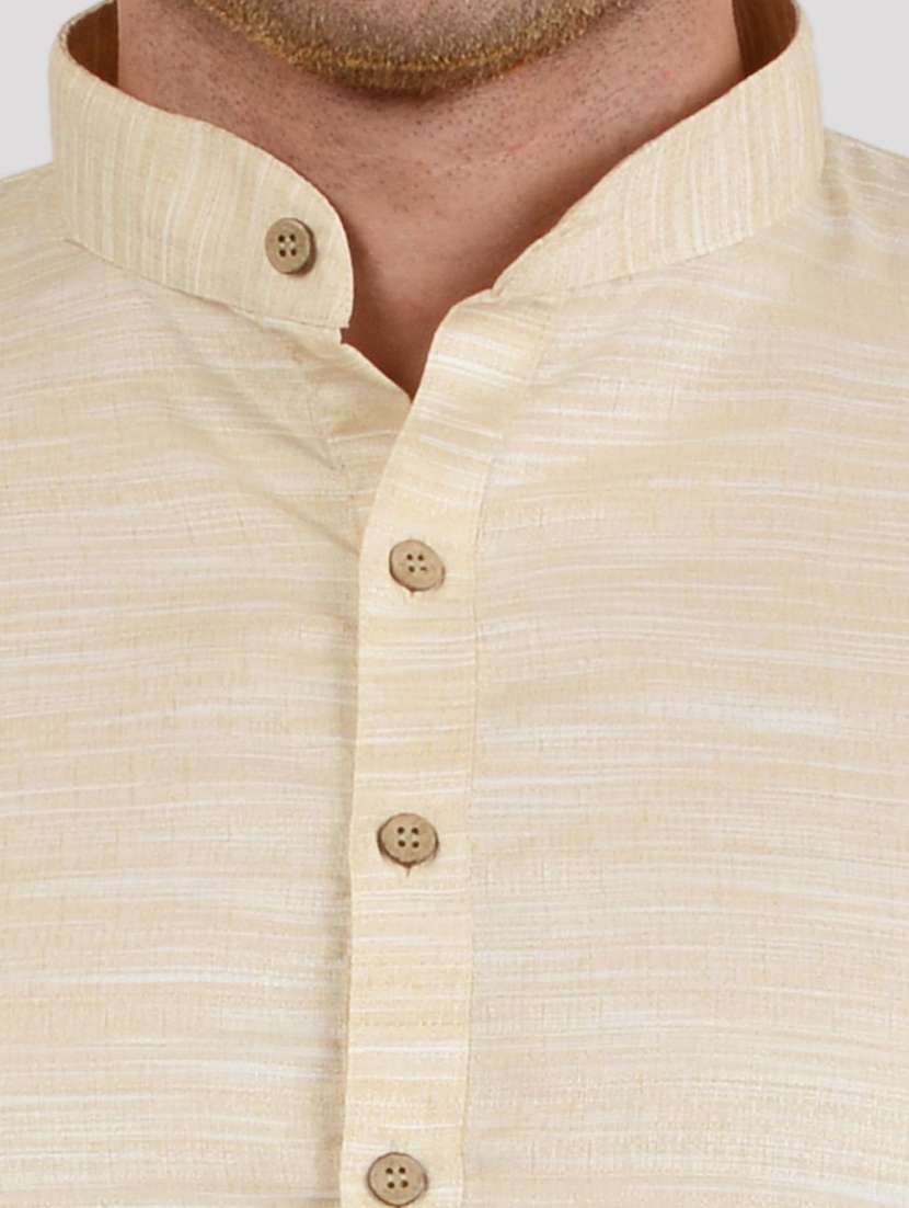 men melange mandarin neck long kurta - 22068375 -  Standard Image - 4
