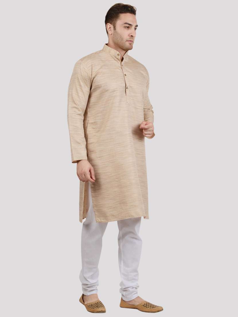 men melange mandarin neck long kurta - 22068376 - Standard Image - 1