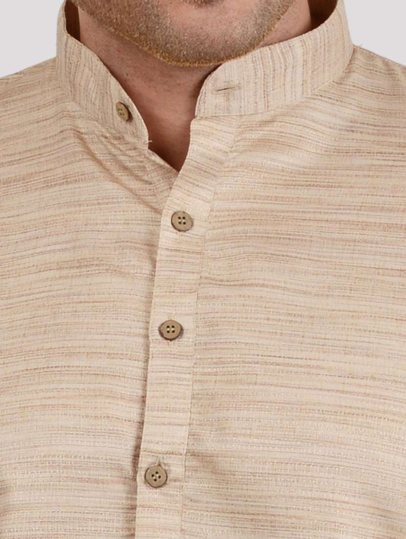 men melange mandarin neck long kurta - 22068376 - Standard Image - 4