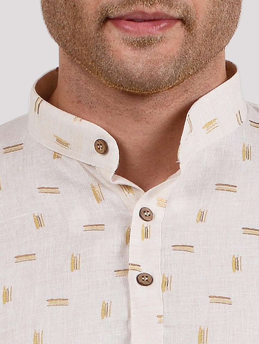 men printed mandarin neck long kurta - 22068379 - Standard Image - 4