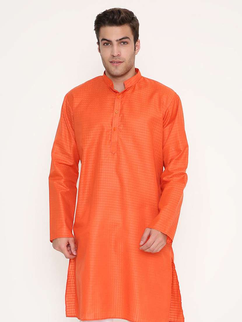 men self design mandarin neck long kurta - 22068403 -  Standard Image - 1