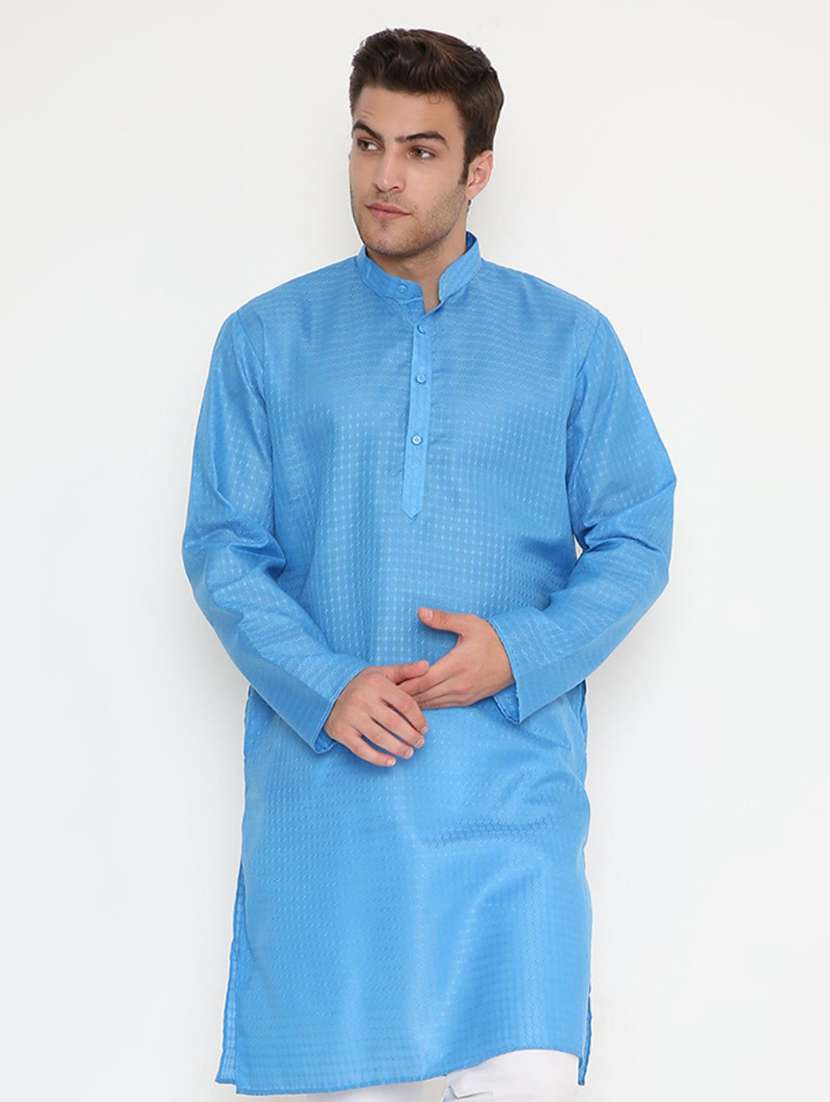 men self design mandarin neck long kurta - 22068405 -  Standard Image - 1