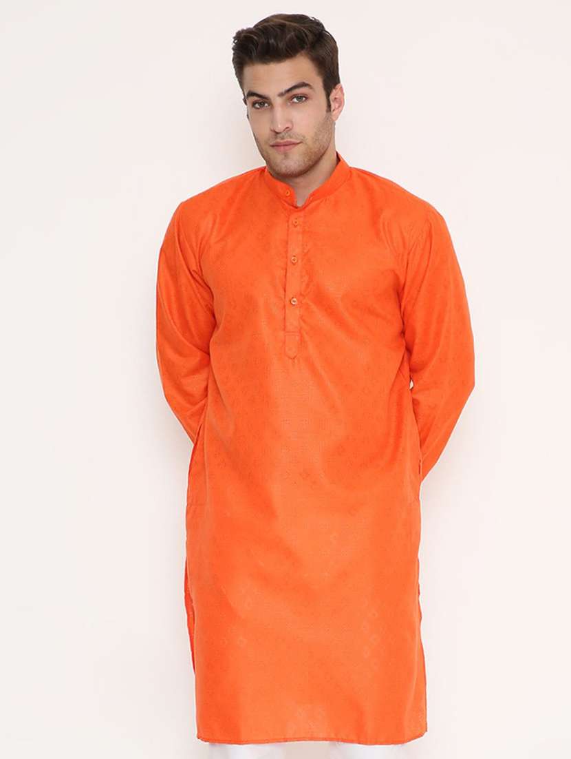 men self design mandarin neck long kurta - 22068407 -  Standard Image - 1