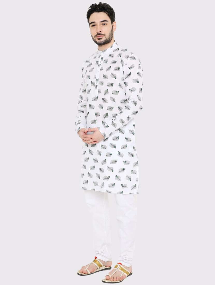 men printed mandarin neck long kurta - 22068422 -  Standard Image - 1
