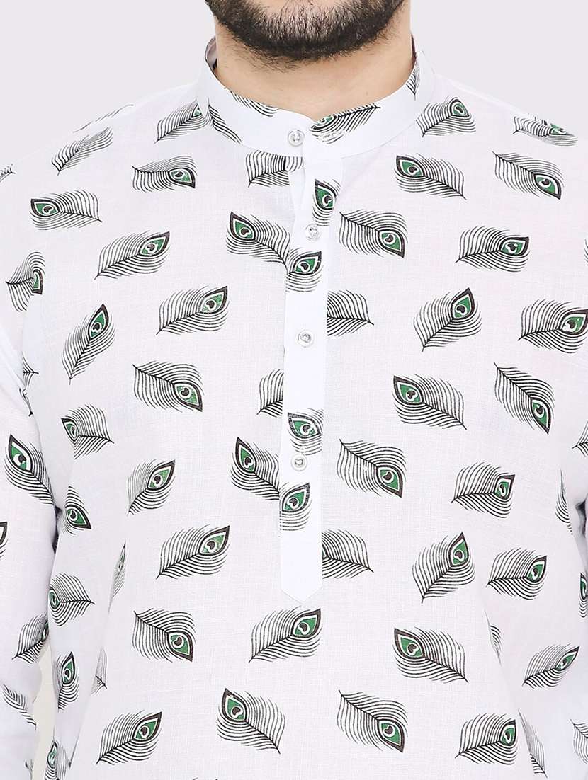 men printed mandarin neck long kurta - 22068422 -  Standard Image - 4