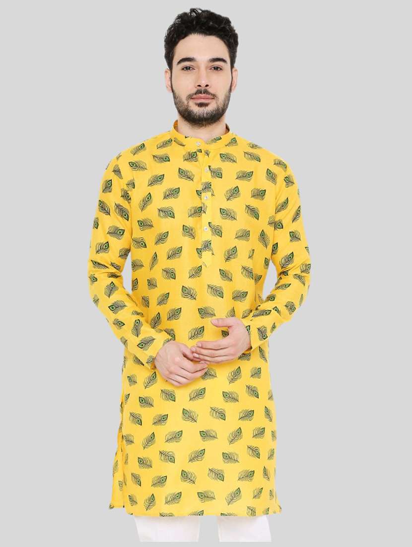 men printed mandarin neck long kurta - 22068423 -  Standard Image - 1